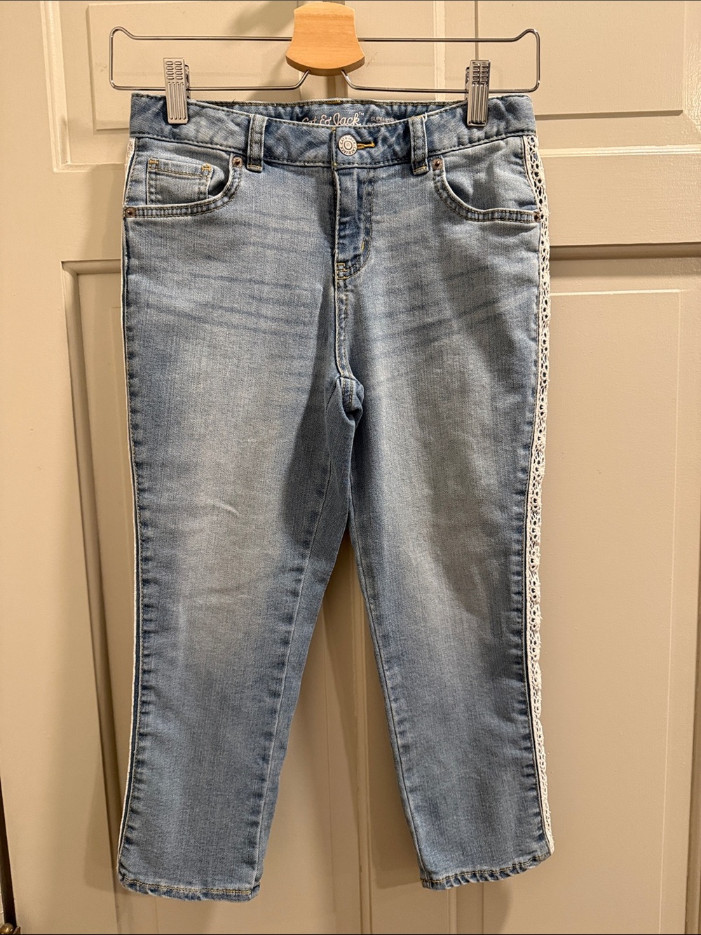 Cat & Jack Super Skinny Crop Super Stretch Jeans with Lace Detailing Sz 12